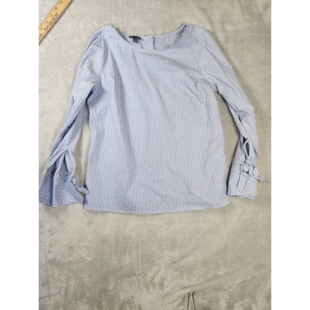 Talbots Striped Button Back Bow Detail L/S Blouse Blue White‎ Stretch Cotton S